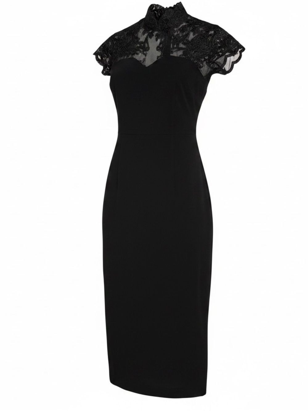 Vintage Cache Black Lace Mock Neck Maxi Dress Gown Size M Slit Whimsigoth